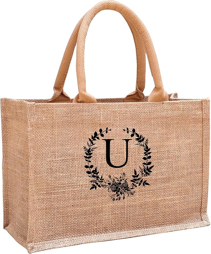 Initial Jute Tote Bags for Women, Thank You Gifts for Birthday, Wedding, Beach, Appreciation Gifts for Teacher