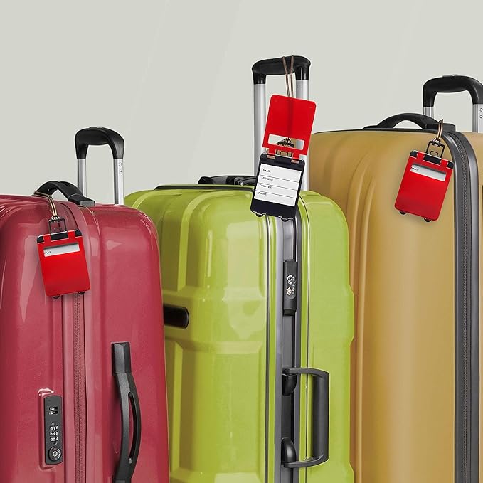 10 Mini Carry-on Luggage Tags Pack - Flip Open Cover, ID Sticker - Red