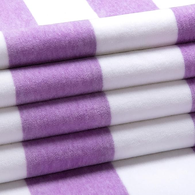 Cotton Oversized Beach Towel - Large 70 x 35 Inch Pool Towel, Purple Striped Quick Dry Swimming Cabana Towel