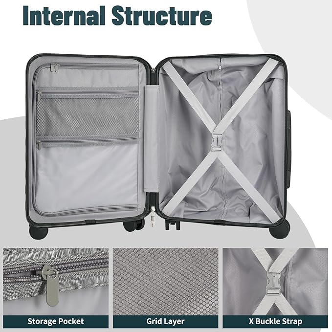 Lightweight Luggage with Spinner Wheels & YKK Zipper, 3-Piece Suitcase ABS+PC Hardside Hard Shell Luggage Set with TSA Lock, Teal Blue (20+24+28 inch)