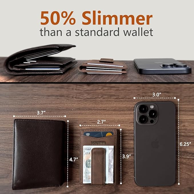 Housmai Magnetic Closure Slim Wallet with Money Clip Gift Boxed,Genuine Leather Front Pocket Wallet for Men, 3.9"x 2.11", RFID Blocking