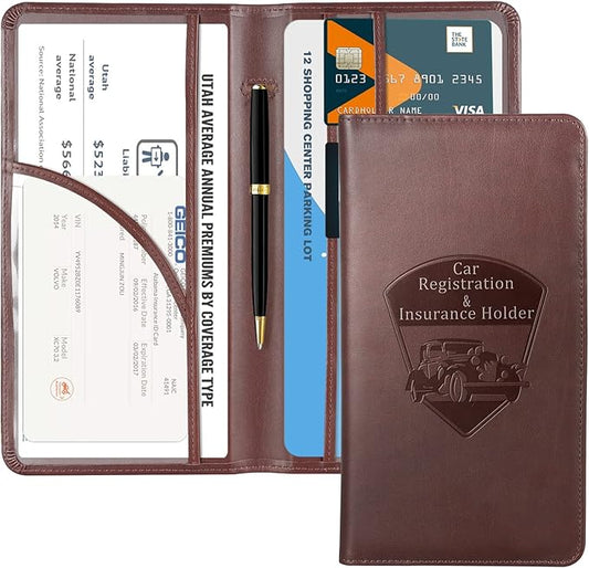 CoBak Premium Faux Leather Car Document Holder with Magnetic Closure and 6 Compartments