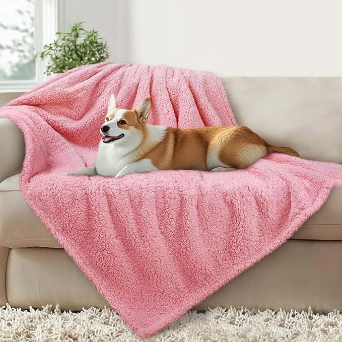 Luciphia Waterproof Pet Blanket for Medium Large Dogs Soft Cat Sherpa Calming Thick Cover Leakproof Cozy Puppy Sofa Bed Car Couch Protector(Pink,30x20 inches)