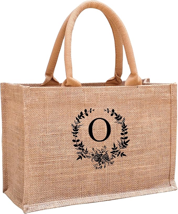 Initial Jute Tote Bags for Women, Thank You Gifts for Birthday, Wedding, Beach, Appreciation Gifts for Teacher