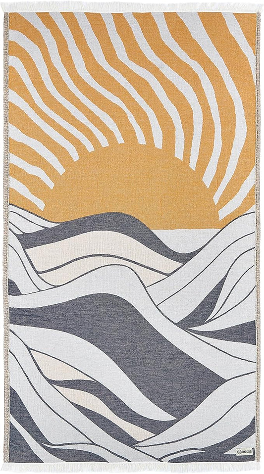 Sand Cloud Turkish Beach Towel - 100% Organic Cotton Turkish Bath Towels - Ultra Soft, Sand Free & Quick Dry Towel for Beach, Pool, or Picnic - As Seen on Shark Tank - Boho Sundown