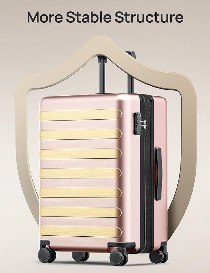 NINETYGO Large Checked Luggage 28 Inch, Checking In Luggage with Smooth Spinner Wheels, Expandable, Hard Shell PC Suitcase, Lightweight Travel Luggage, TSA Approved (Pink, Rhine Max)