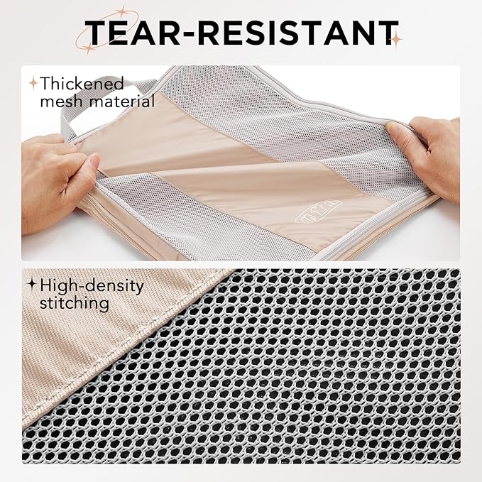 2 Set Compression Packing Cubes for Travel Essentials,Compressible Expandable Packing Cubes for Suitcase,OlarHike Luggage Organizer Bags for Travel,Handy Helper for Organizing Clothes(Beige)