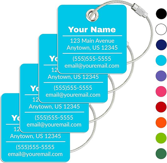 Personalized Luggage Tag | 4 Pack | Custom Luggage Tags for Suitcases | Kids Backpack Tag | 10 Color Options & Choose Font, Font Color