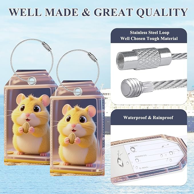 Luggage Tags for Suitcases, Cute Personalized Luggage Tag, Bag Tags for Backpacks Handbag School Instrument with Name ID Label Travel Essentials, Unique Fun Baggage Tags 2 Pack, Hamster