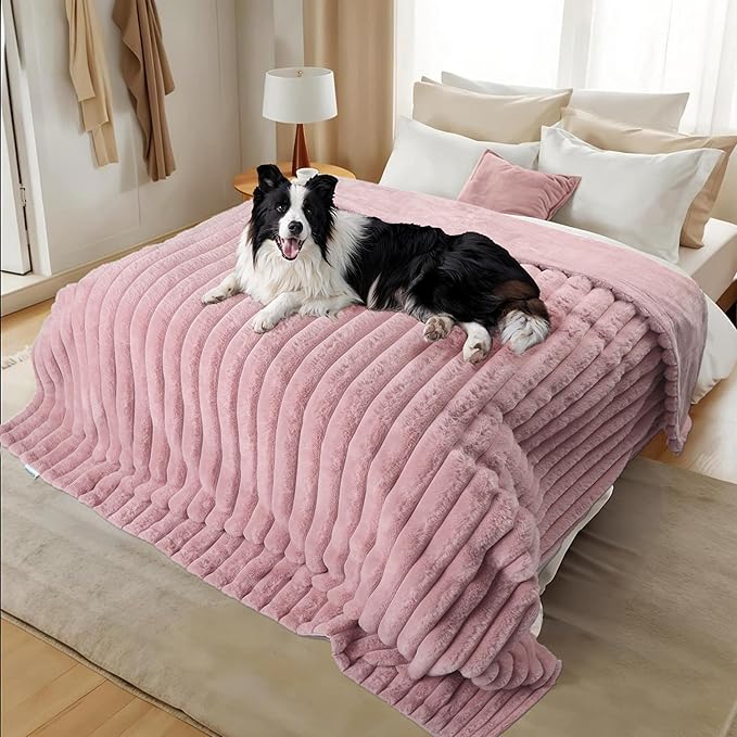 Waterproof Dog Blanket, Luxury Plush Washable Large Dogs Blankets for Couch Protection, Super Soft Calmingm Pet Blanket for Indoors (Pink, 40"x50")