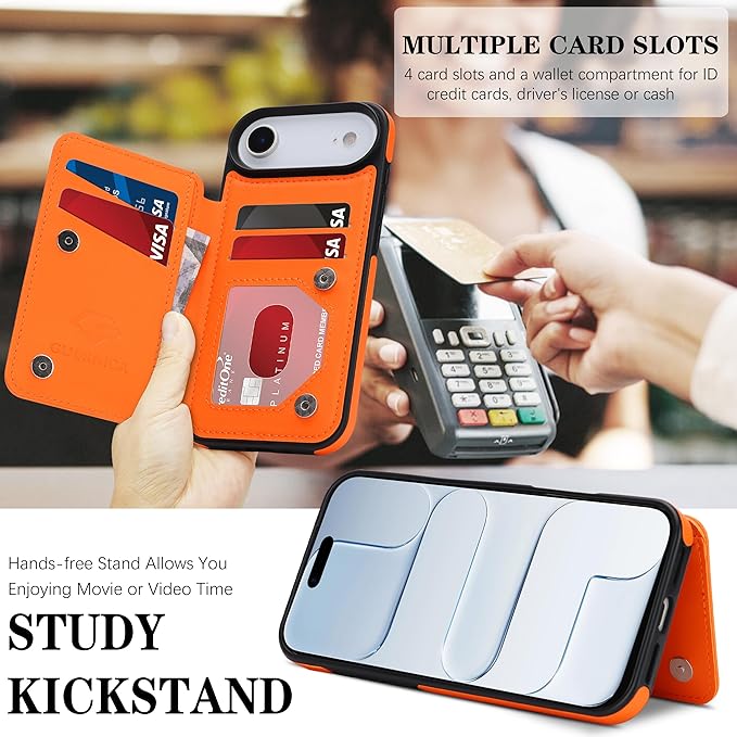 GUERNICA for iPhone 17 Air (6.7") Case Wallet with Card Holder, RFID Blocking Leather Protection, Shockproof Women Men Phone Case for iPhone Air, Orange