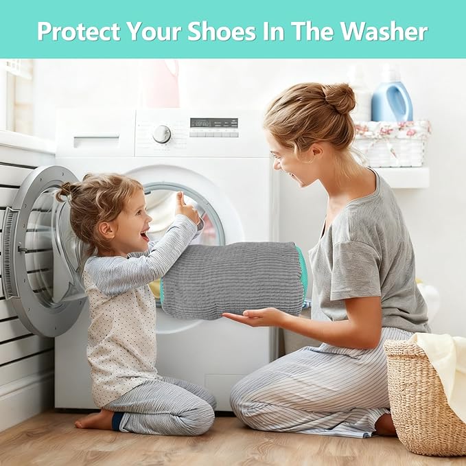 Shoe Washing Machine Bag, Shoe Cleaning Bag, Reusable Laundry Shoes Bag for Washer & Dryer Cleans & Protects All Shoes Types 2PCS (Grey)
