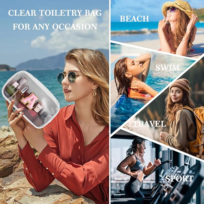 YOOLIFE Initial Makeup Bag Travel Toiletry Bag, Clear Makeup Bag Preppy Cosmetic Bag Clear Makeup Bags With Zipper Girlfriend Teacher 7 Year Old Girl Gifts Daughter Gifts Swim Gifts For Girls White Z