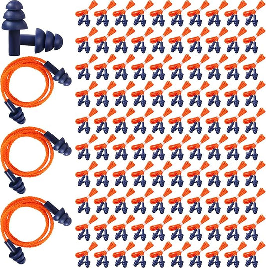 Xuhal 200 Pairs Corded Ear Plugs Silicone Earplugs with Cord Individually Wrapped Reusable Earplugs Sleep Noise Cancelling Hearing Protection for Snoring Shooting Studying Construction (Navy Blue)