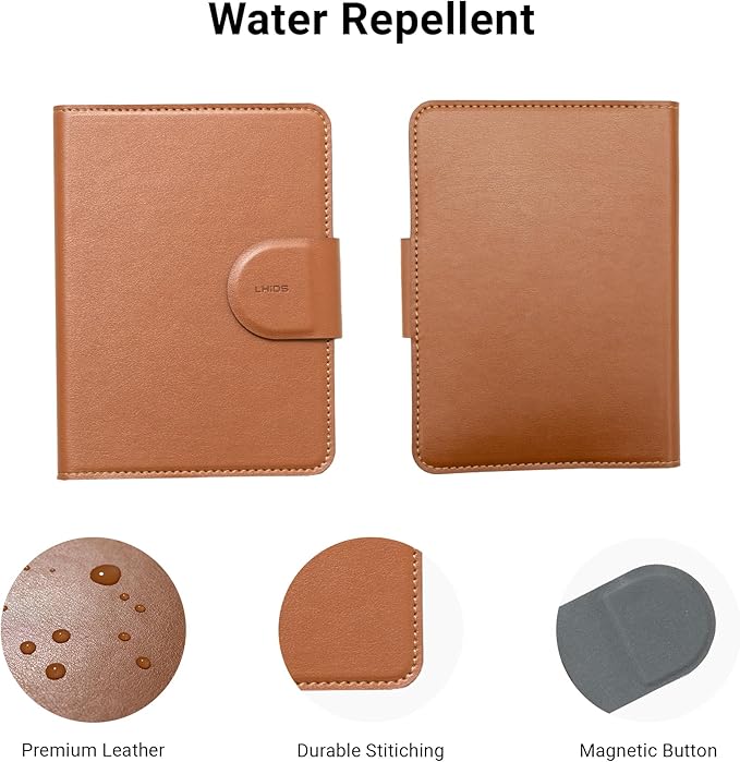 LHiDS Leatherette Passport Holder with RFID Protection, Premium PU Leather, Snap Button Closure, Travel Passport Wallet Cover for Passport, Boarding Passes, Business Cards, Cash (Classic Brown)