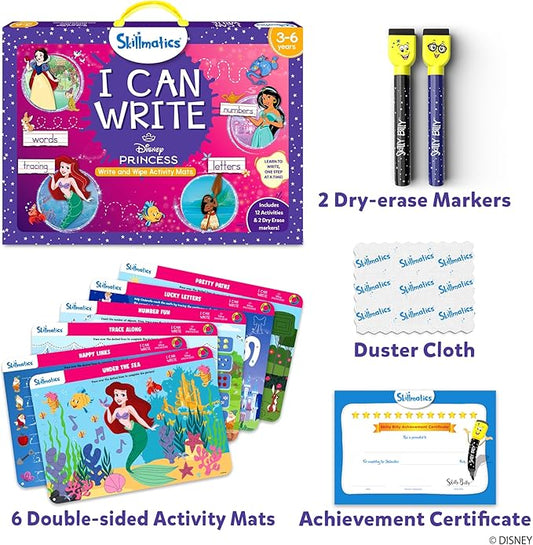 Skillmatics I Can Write Disney Princess - Reusable Preschool Learning Activities, Educational, Christmas Toy and Game, Back to School Supplies, Gifts for Students, Kids, Toddlers Ages 3, 4, 5, 6
