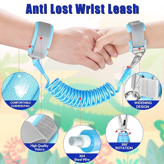 Toddler Leash-Baby Walking Safty Harness and Child Anti Lost Wrist Link for Girls/Boys Travel (Blue+Green)