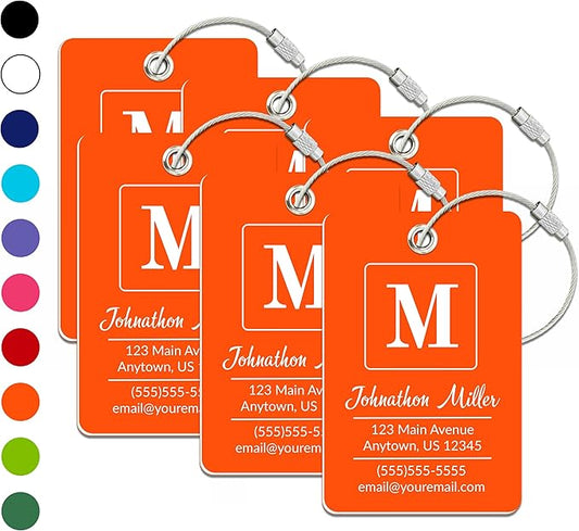 Personalized Luggage Tag | 6 Pack | Custom Luggage Tags for Suitcases | Kids Backpack Tag | 10 Color Options & Choose Font, Font Color