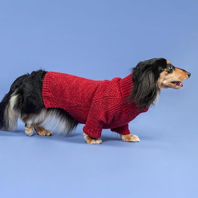 Fitwarm Knitted Turtleneck Dog Sweater, Thermal Dog Winter Clothes for Small Dogs Boy Girl, Holiday Pet Outfit, Heather Dark Red, Large