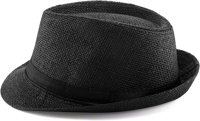 FALETO Unisex Summer Panama Straw Fedora Hat Short Brim Beach Sun Cap Classic
