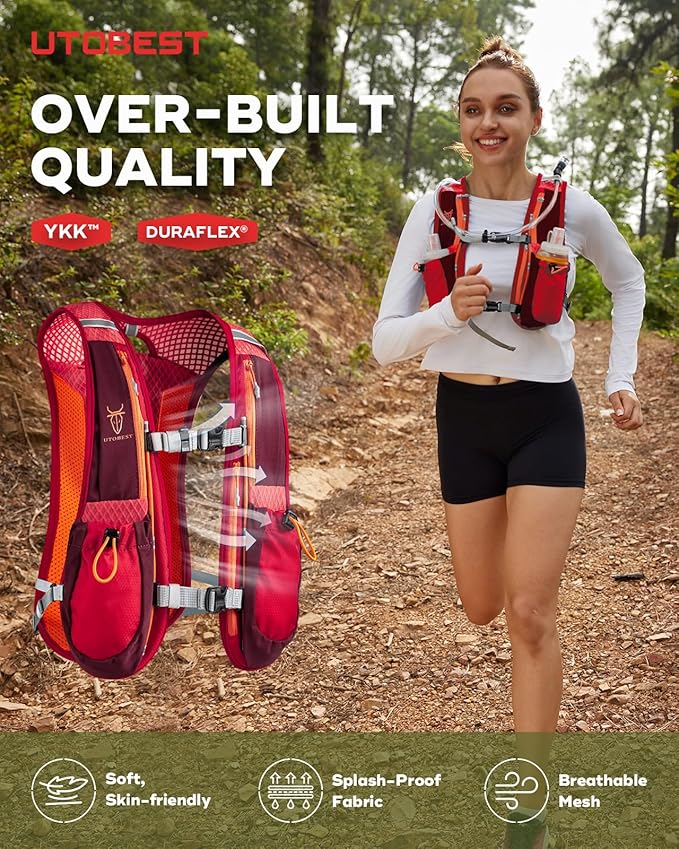 Running Vest, 5L Hydration Vest Lightweight, Breathable and Sweatproof Running Backpack, Adjustable Running Hydration Vest for Trail Running Marathon Race Jogging Cycling