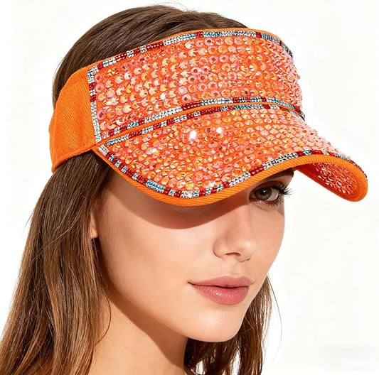 Bling Shiny Rhinestone Sports Sun Visor Hat for Women Summer Adjustable Breathable Beach Visor Caps Running Golf Sun Hat