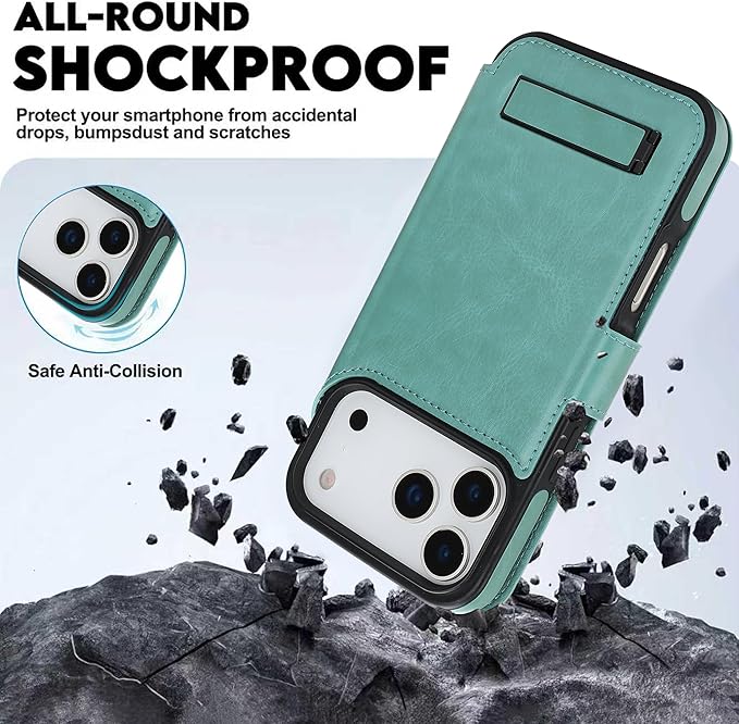 CIVICASE for iPhone 17 Pro Max Wallet Case with Stand,PU Leather Flip Credit Card Holder Slots (RFID Blocking),Compatible with Magsafe Magnetic Holder Phone Cover Women Men,Green