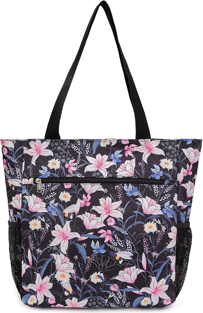 ETidy Large Capacity Foldable Tote Bag With Zipper Water-resistant SandproofWomen Beach Bag Handbag GymBag Travel ShoppingBag