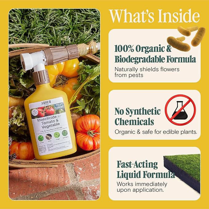 Organic Insecticide for Tomato, Fruits & Vegetables – 16oz Ready-to-Spray Hose-End – Controls Aphids, Mites, Thrips & Whiteflies – Harvest-Safe in 30 Minutes – Pollinator-Friendly Edible Garden Spray