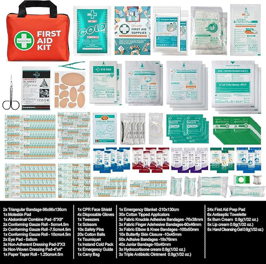 General Medi First Aid Kit, 250 Piece Small First Aid Kit - Includes Emergency Foil Blanket, Instant Cold Pack,Scissors for Travel, Home, Office, Vehicle, Camping, Workplace & Outdoor