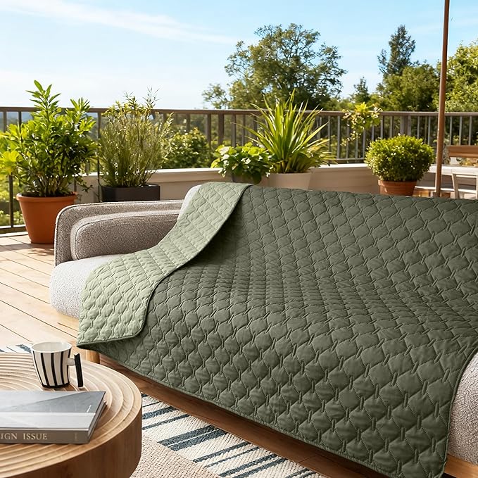 gogobunny 100% Double Sided Waterproof Dog Blanket Soft Pet Bed Cover Reversible Protect Furniture Couch Sofa Car for Puppy Large Dog Cat (Dark Olive/Light Olive, 82x102 Inch (Pack of 1))