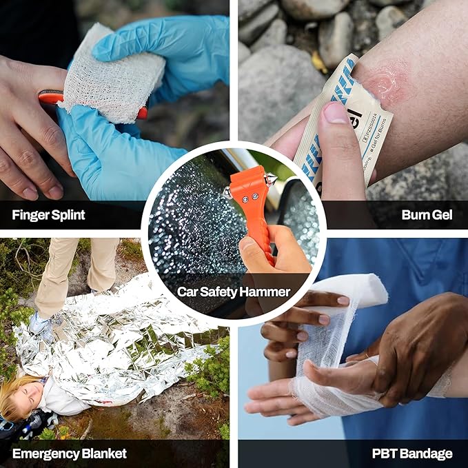 RHINO RESCUE First Responder First Aid Kit Fully-Stocked EMT Bag, Professional EMT/EMS Trauma Medical Kit, Molle System & Reflective Stripe, 300+ First Aid Supplies, Suits for Business, Home (Black)