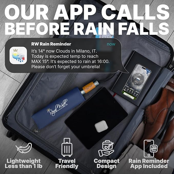 Royal Walk Windproof Folding Travel Umbrella Compact and Strong Luxurious Real Wood Handle Automatic Open Close Vented Double Canopy for Men and Women