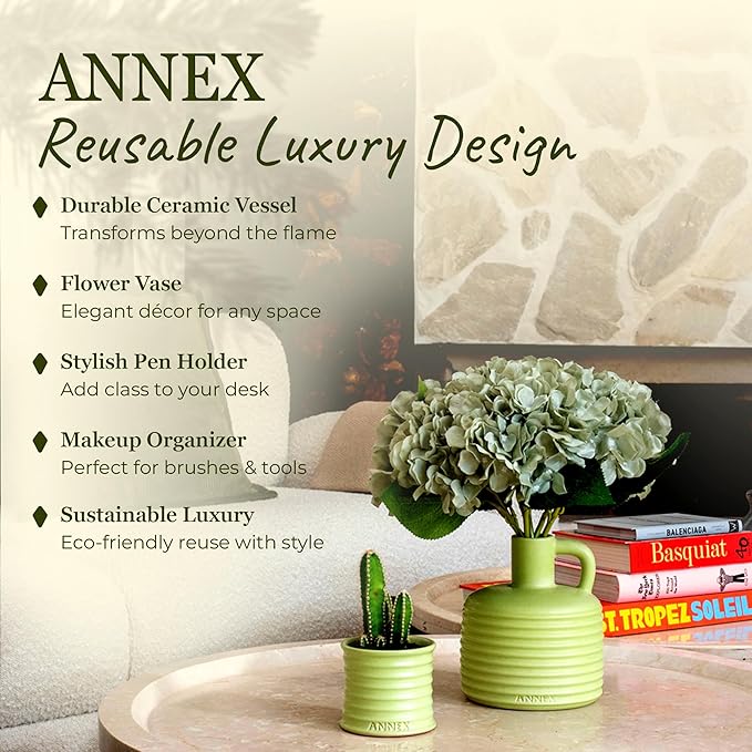 Scented Luxury Candles Outdoor Mosquito Bug Repellent Ceramic Jars, Soy Wax | The Green Life, Large Natural Candle - Green Melon & Peppermint | Non Toxic, 2 Wicks, Reusable Jar