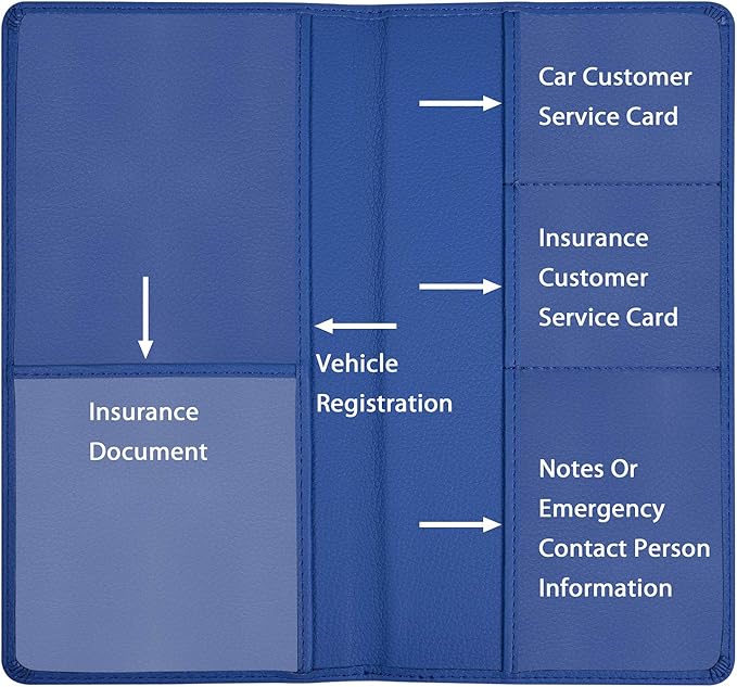 Wisdompro Car Document Holder Organiser, PU Leather Vehicle Insurance and Registration Holders Wallet Case for ID Card, Driving Licence, Key Contact Information Cards