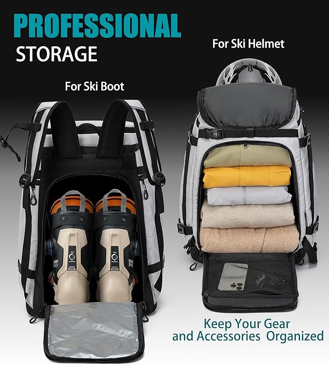 New Ski/Snowboard Boot Bag/Skating Bag | Excellent for Store and Transport Gear, Helmet, Goggles & Accessories | Travel with Waterproof Exterior, Reflective Strip for Men, Women (Silver)