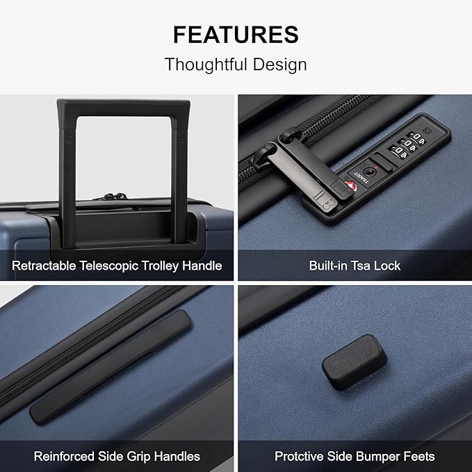 LEVEL8 Elegance Checked Luggage, 24 Inch Hardside Suitcase, Lightweight Matte Hardshell with Tsa Lock, Large Suitcases with Spinner Wheels, Navy Blue