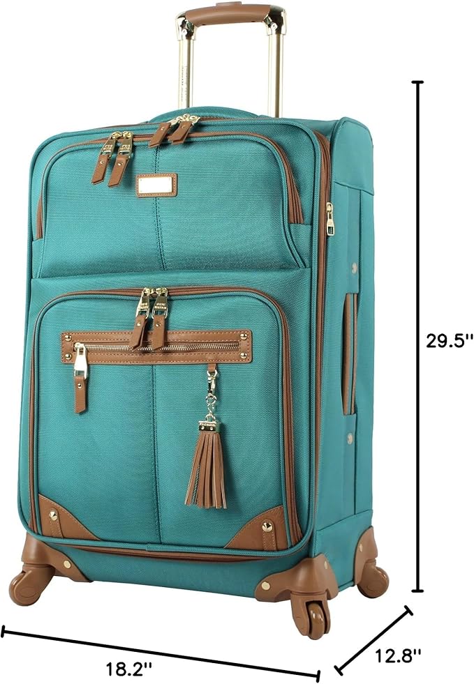 Steve Madden Designer Luggage - Checked Large 28 Inch Softside Suitcase - Expandable for Extra Packing Capacity - Lightweight Bag with Rolling Spinner Wheels (Harlo Teal Blue)