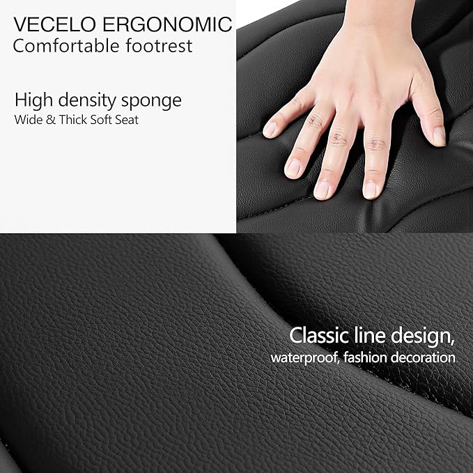 VECELO Under Desk Footrest, PU Ergonomic Foot Rest with Comfort Padding, Height Adjustable for Relieving Leg Pain, Stiffness, Black