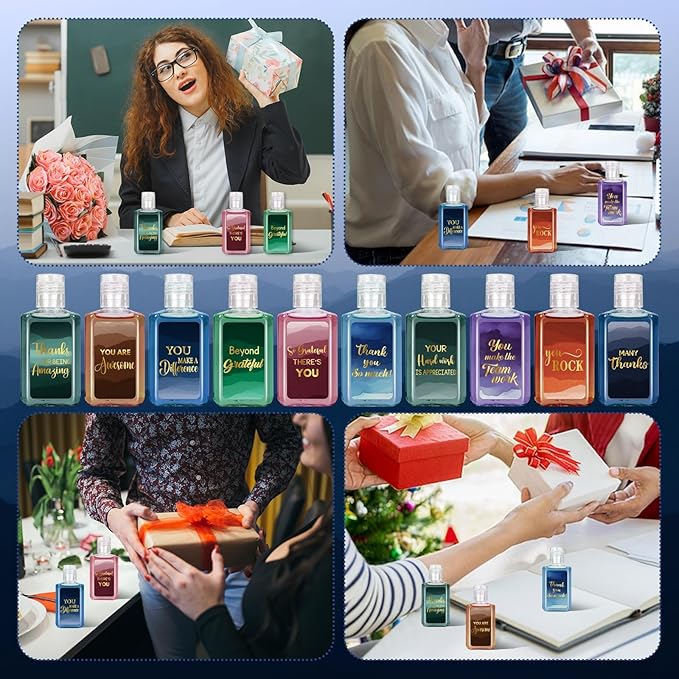 50 Pcs Thank You Mini Hand Sanitizer Bulk Employee Appreciation Gift Inspirational Small Hand Sanitizer 1fl oz Travel Size Hand Soap for Team Coworker Friends Teacher Christmas Valentine (Water Color)
