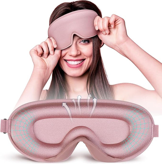Eye Mask for Sleeping, 3D Contoured Cup Sleep Mask for Men Women, Soft Breathable Blackout Blindfold, Travel Eye Cover, Night Sleeping Mask with Adjustable Buckle for Side Sleeper (Pink Gold, 1 Pack)