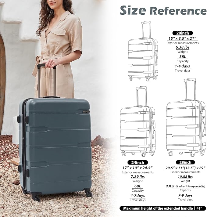 Coolife Luggage PC+ABS Expandable Hardshell Suitcase with TSA Lock, Spinner Checked Lightweight (Teal, 28in)