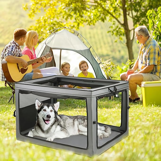 Foldable Pet Crate for Dogs & Cats, Portable Soft-Sided Kennel with Oxford Fabric, Lightweight & Easy to Carry, Travel & Indoor Use, Extra Large