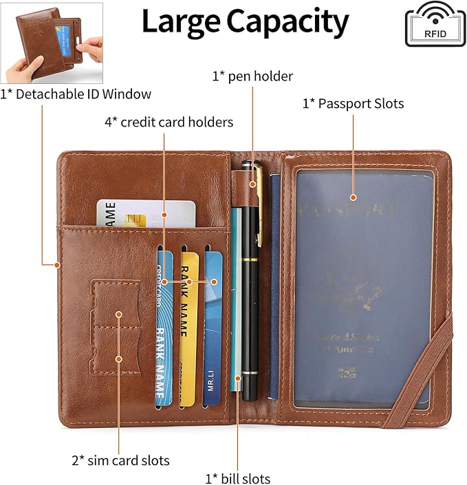 Rfid Passport Holder for Travel Women Men Passport Wallet Rfid Blocking with Card Slots and Pen Holder