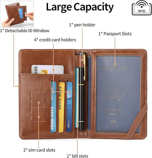Rfid Passport Holder for Travel Women Men Passport Wallet Rfid Blocking with Card Slots and Pen Holder