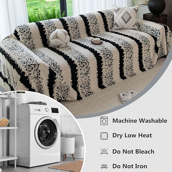Sherpa Fleece Couch Cover for 2 Cushion Sofa, Black, 71" x 118" – Pet Proof Sofa Covers, Heavy Duty, Scratch Resistant, Pet Friendly Furniture Cover – Easy Install, Machine Washable