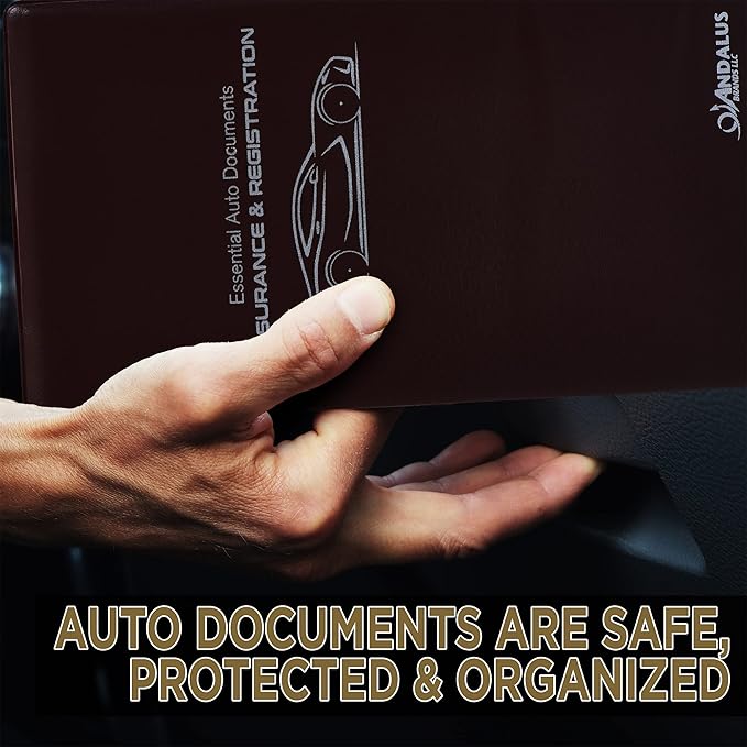 Andalus Auto Registration & Insurance Card Holder Pack of 2, Waterproof Essential Car Registration Holder with Hook & Velcro Closure, Perfect for Every Vehicles Glove Boxes (Brown - 9.5" x 5.15")