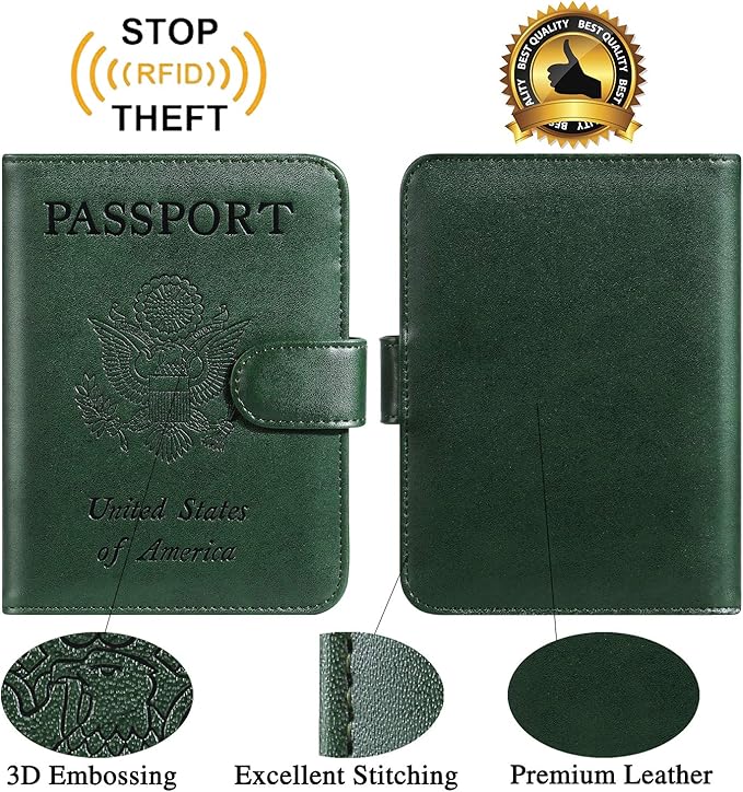 Passport Holder Cover Wallet RFID Blocking Leather Card Case Travel Accessories for Women Men (Atrovirens)