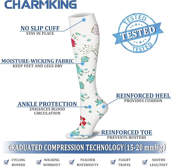 CHARMKING Compression Socks for Women & Men Circulation (8 Pairs) 15-20 mmHg is Best Support for Athletic Running,Cycling