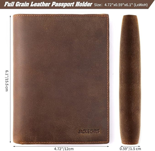 Jack&Chris Leather Passport Holder RFID Blocking Passport Travel Wallet Cover Case for Men Women Brown JC17